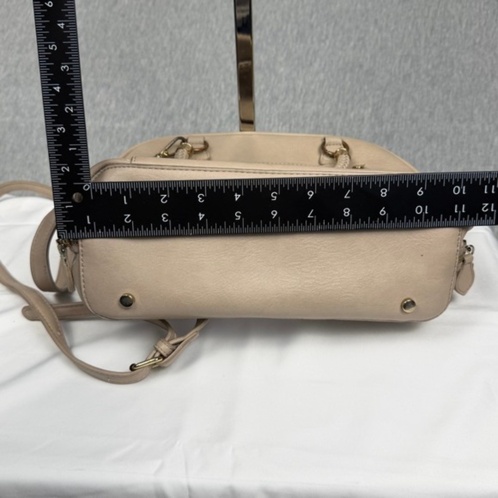 Madison West Beige Vegan Leather Satchel Braided Handle Crossbody Bag Nude‎ - Picture 7 of 9